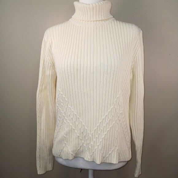 JONES NEW YORK COUNTRY CREAM TURTLENECK SWEATER EMBOSSED EDGES WOMENS SIZE MED - Picture 1 of 8